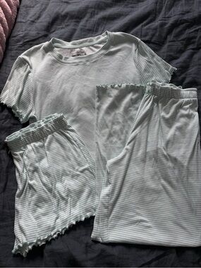 Women’s Light Mint Striped Pajama Set - Short Sleeve Top & Shorts